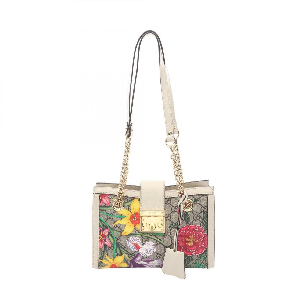 Gucci Padlock GG Supreme Shoulder Bag Canvas Leather Beige White Multicolor